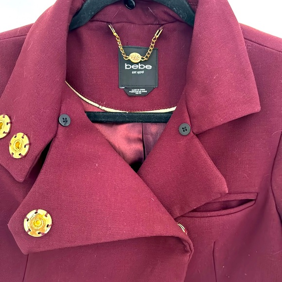 Bebe Burgandy Gold Clasp Coat XS - Picture 2 of 4